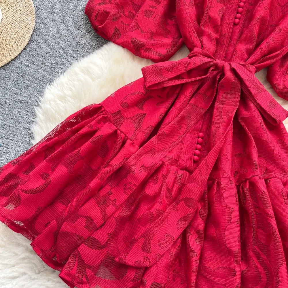 Embroidered Mesh Short Sleeve Fairy Dress