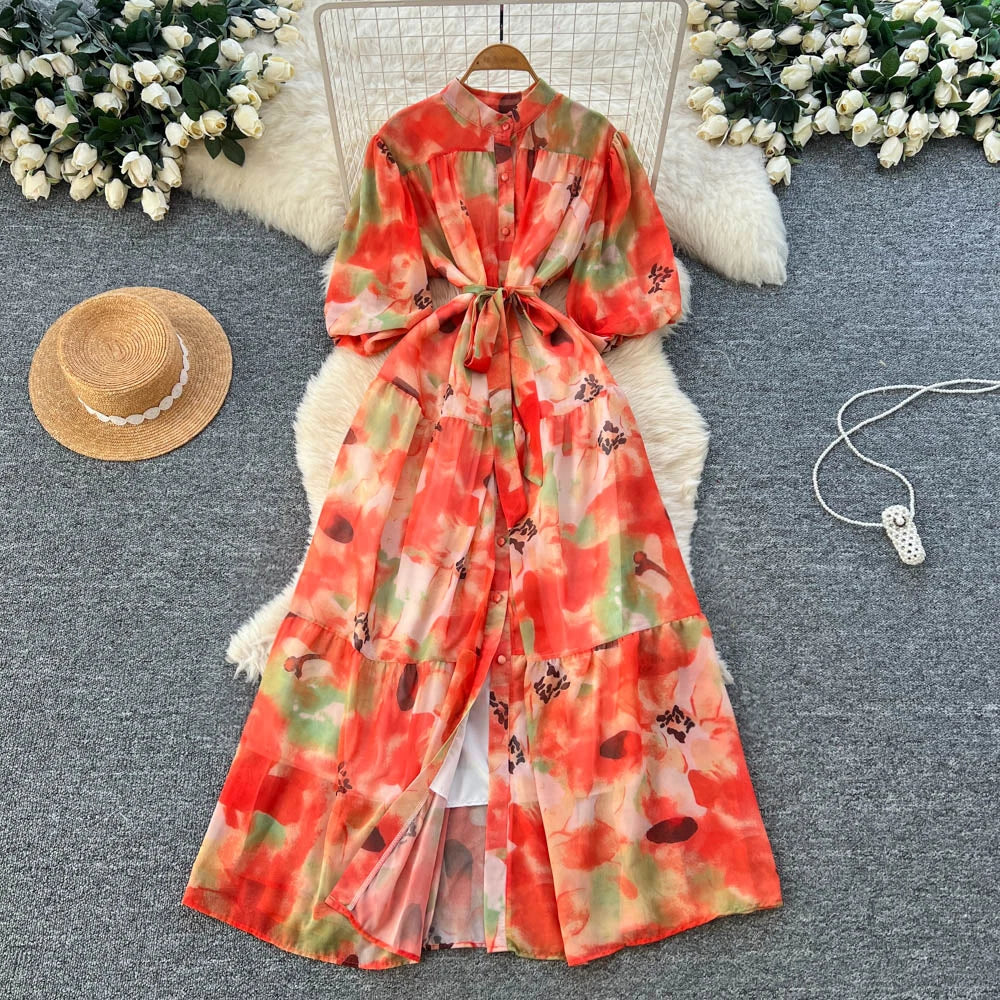 Short Sleeve Button Front A-Line Dress