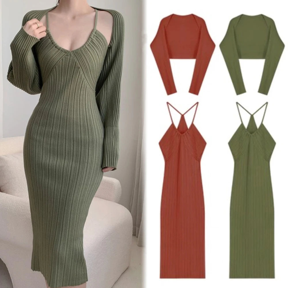Knit Slip Dress and Cardigan Set