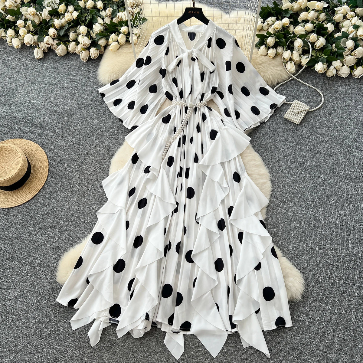 Asymmetrical Polka Dot High Waist Dress