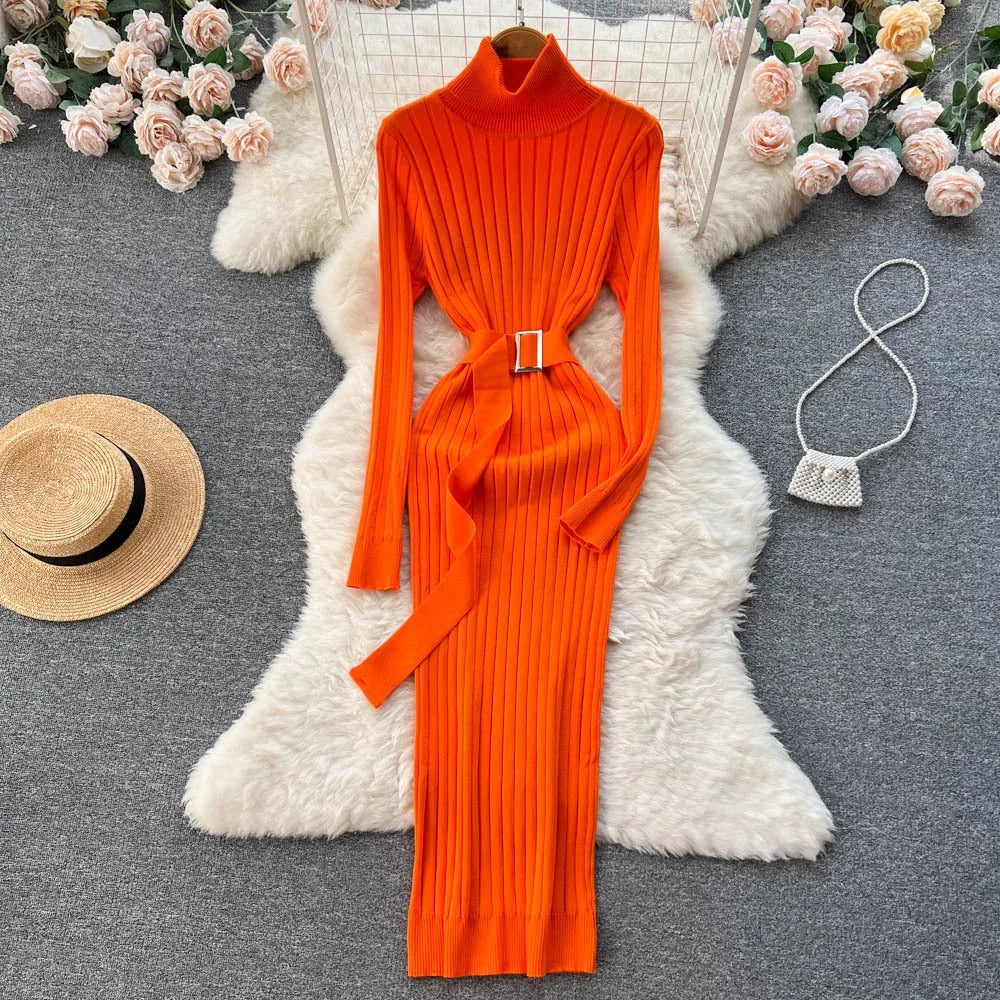 Ribbed Knit Wrap Maxi Sweater Dress