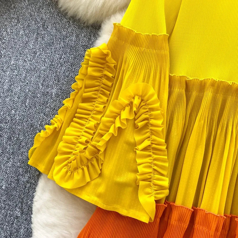 Gradient Flare Sleeve A-Line Dress