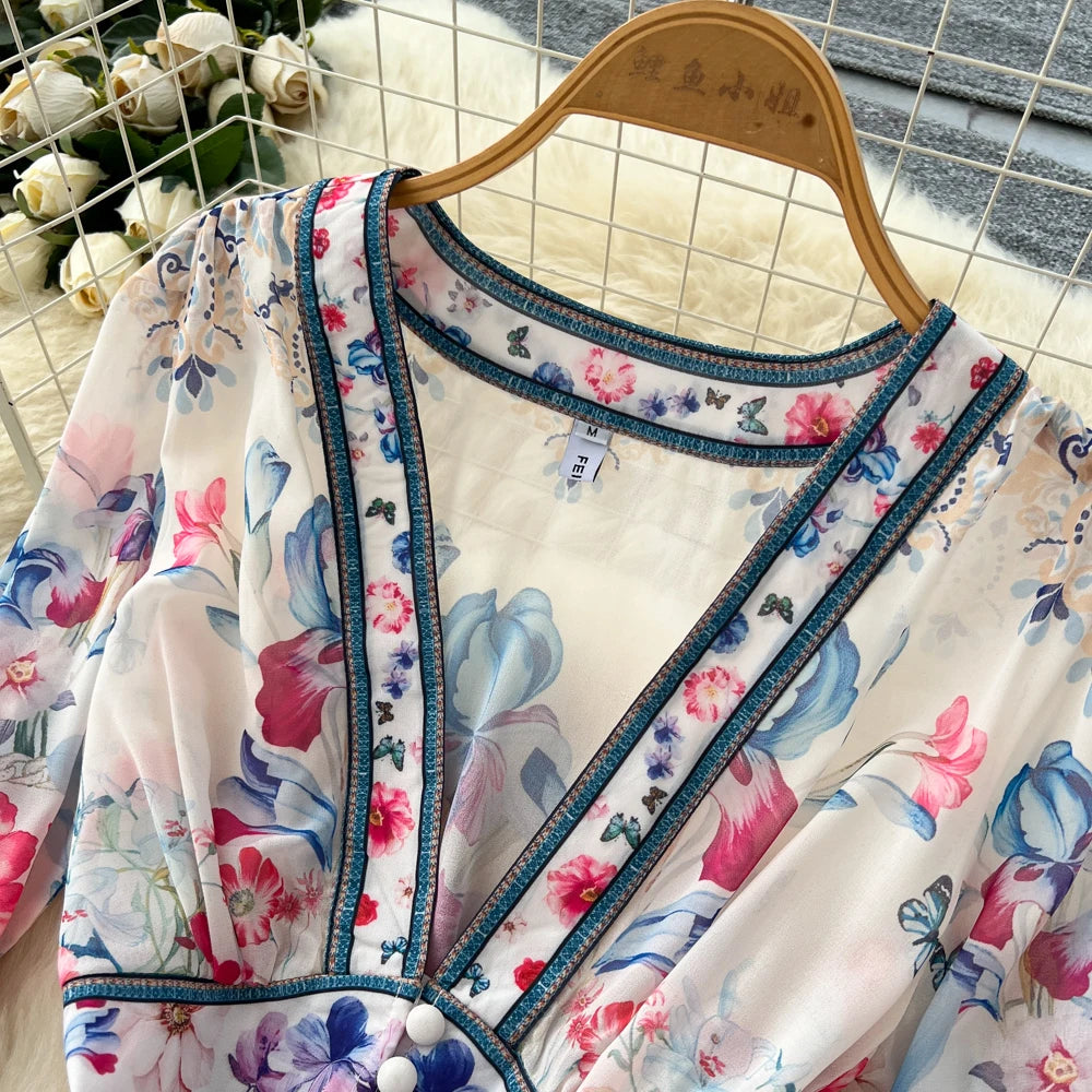 Split V-Neck Print Party Dress