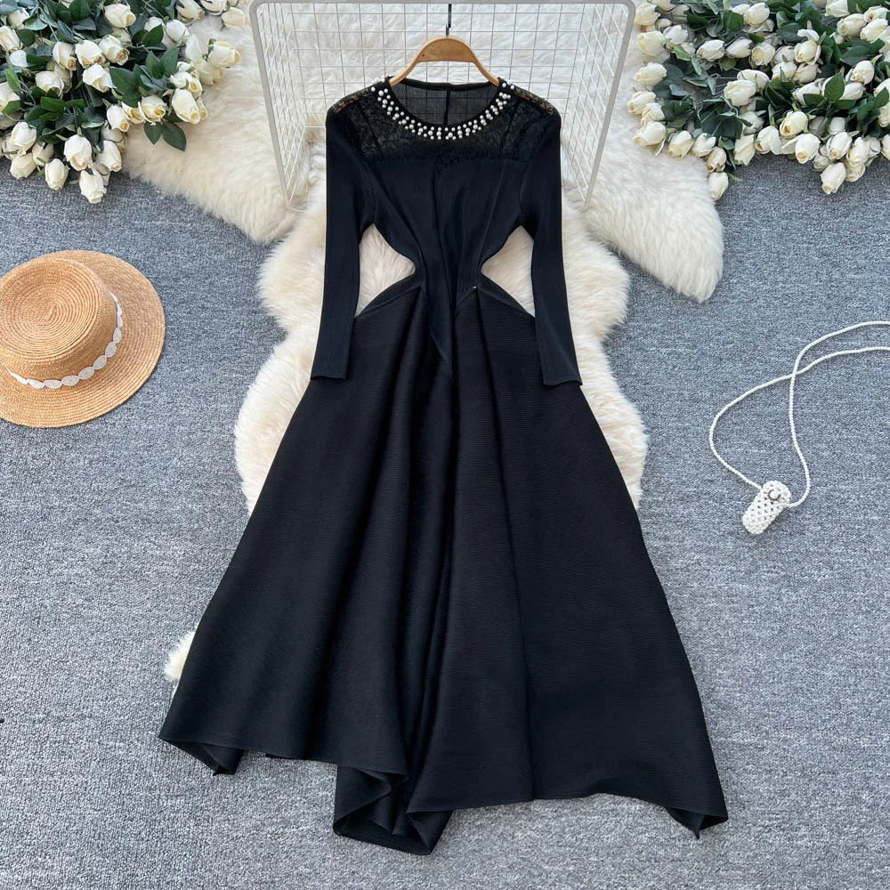 Beaded Loose Long Sleeve Evening Dress