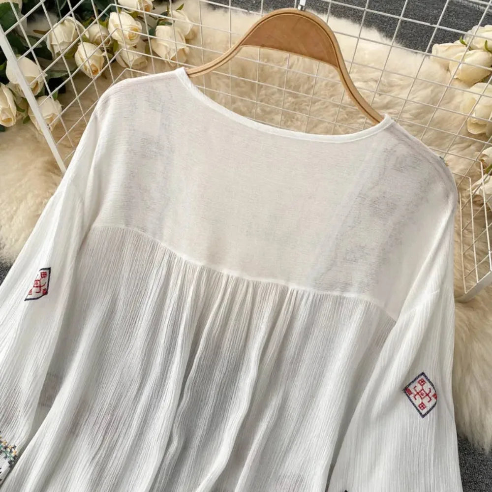 Embroidered Tassel Sheer Beach Cover-Up Dress