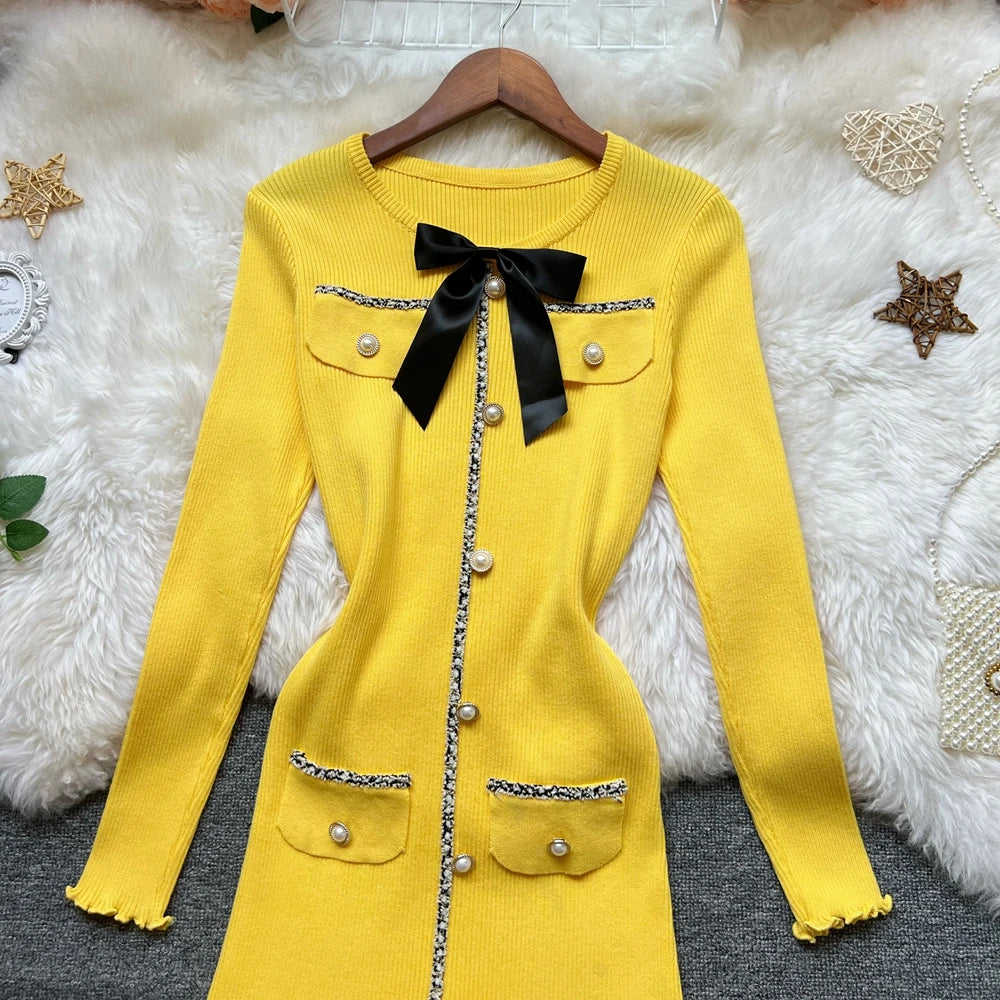 Bow Knit Bodycon Mini Sweater Dress