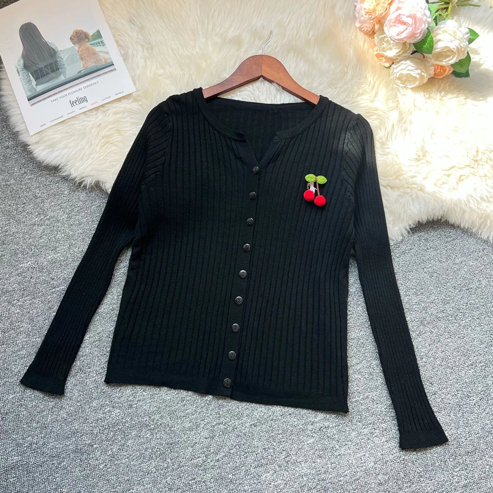 Cherry Embroidered Knit Cardigan