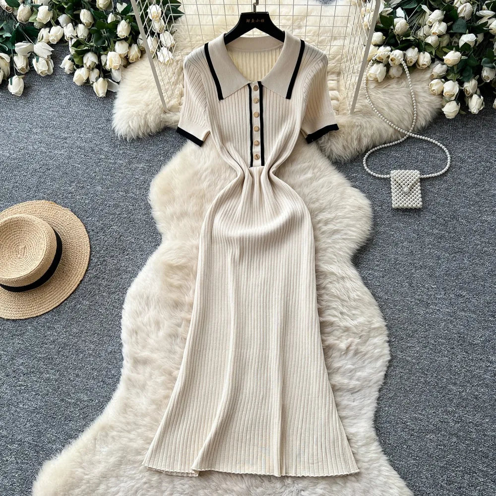 Collared Knit Maxi Shirt Sweater Dress