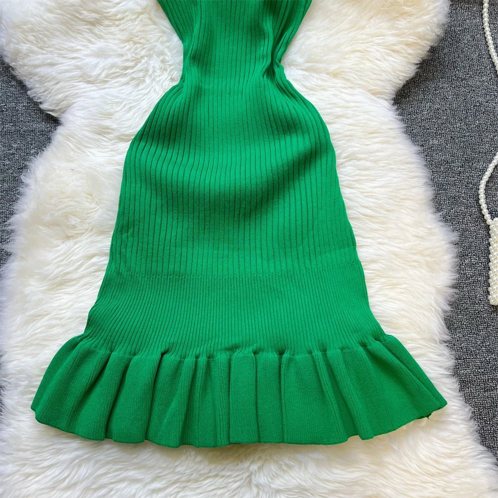 Ruffled Stretch Knit Mini Dress