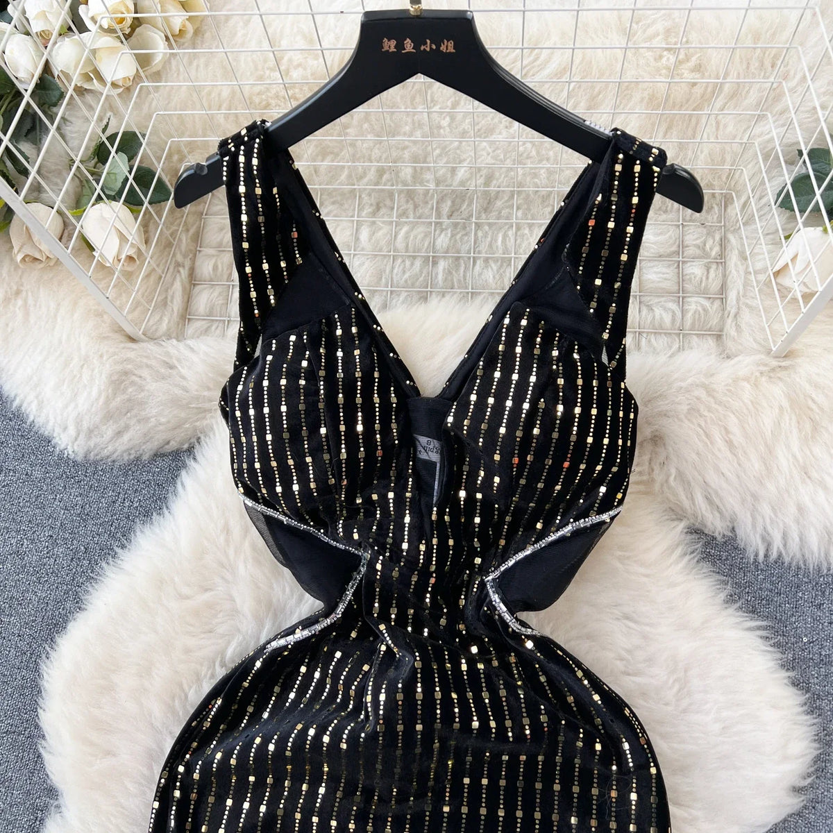 Sequin Off-Shoulder V-Neck Wrap Dress