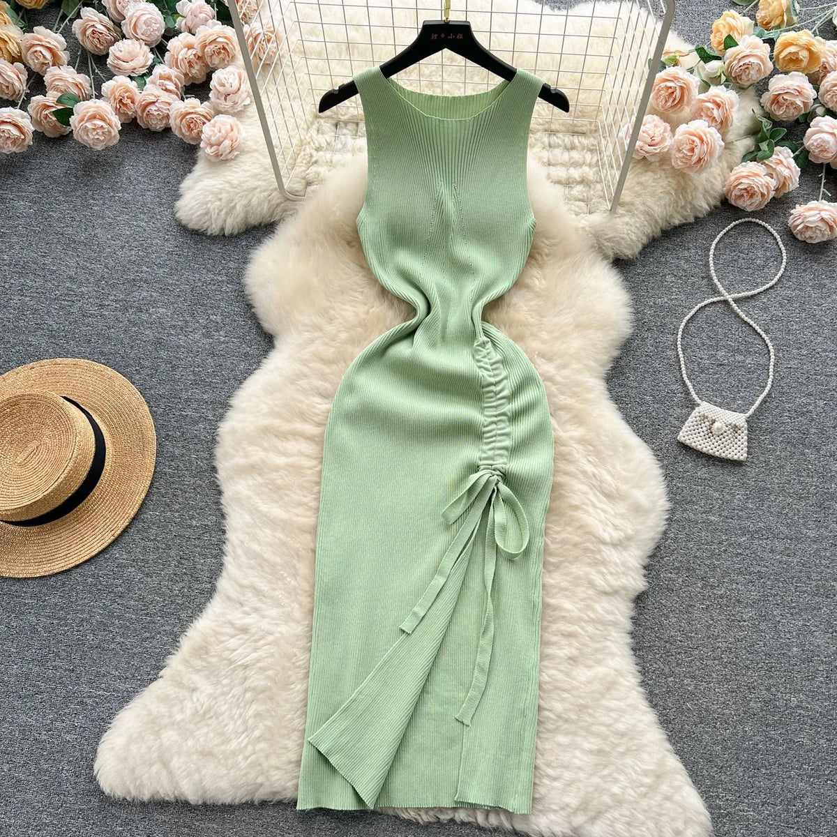 Sleeveless Knit Slit Bodycon Party Dress