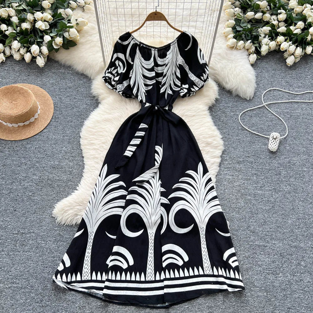 Puff Sleeve High Waist Boho Sundress