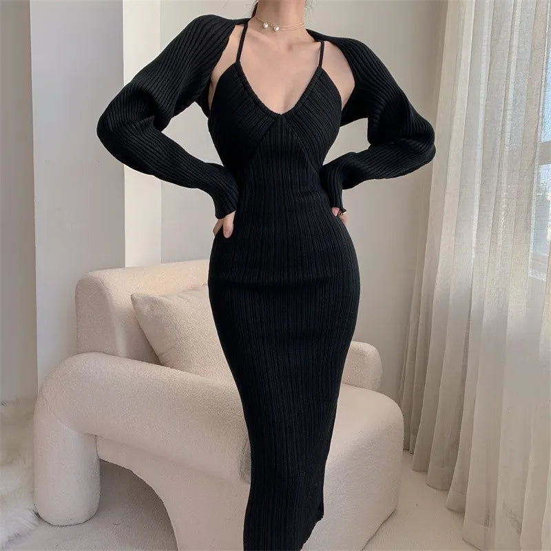 Knit Slip Dress and Cardigan Set