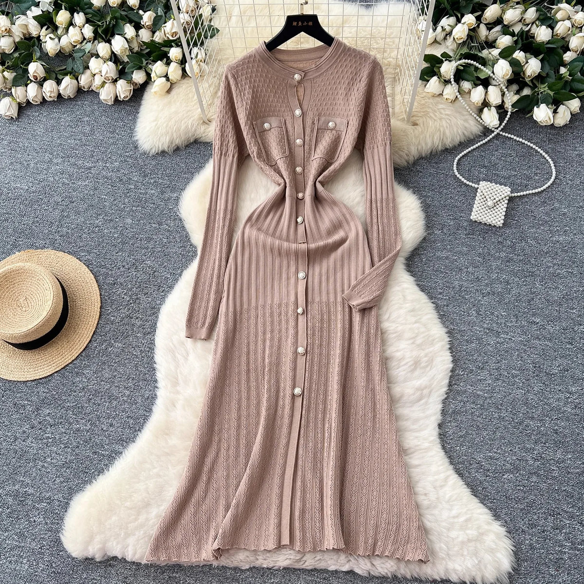 Colorblock Knit Maxi Shirt Dress