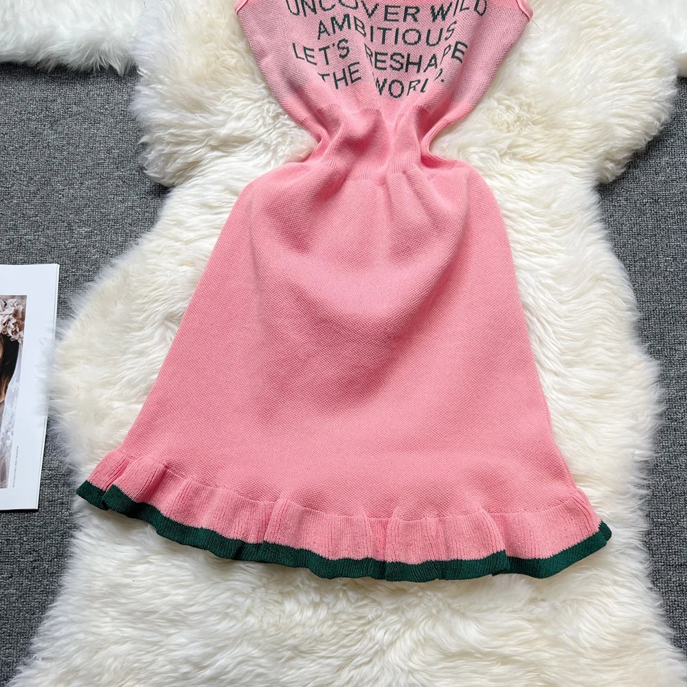 Letter Ruffled Knit Mini Dress