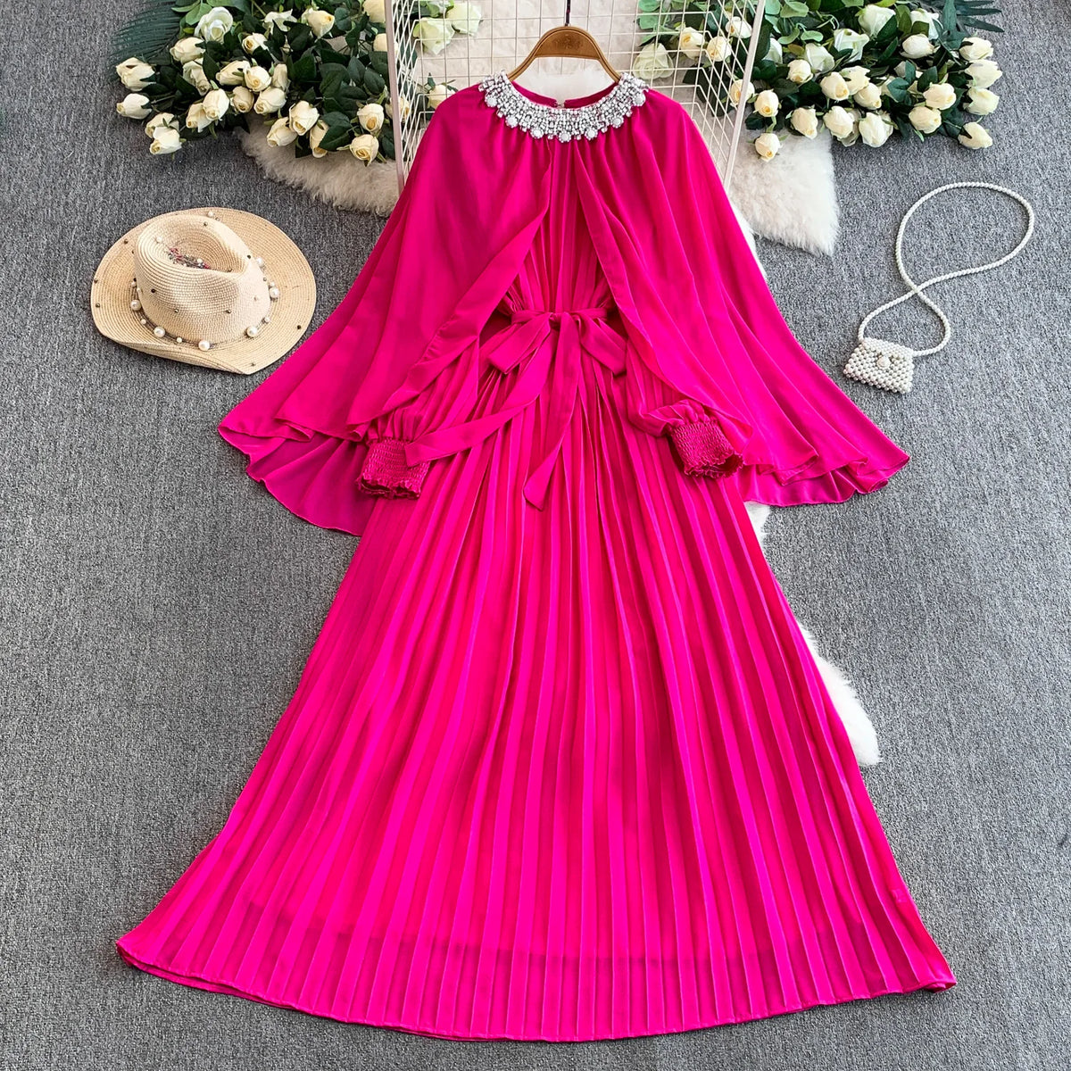 Rhinestone Mesh Long Sleeve Maxi Dress