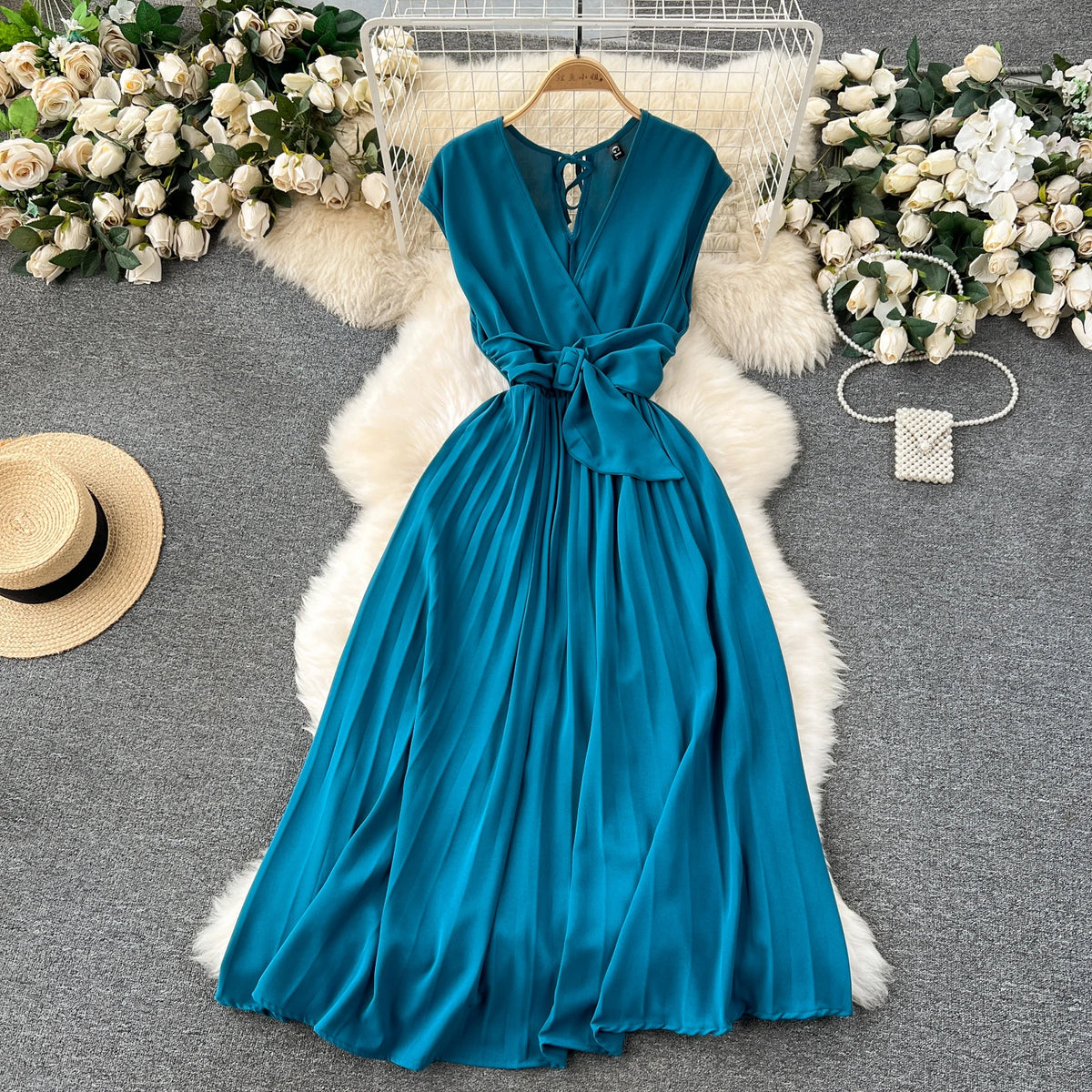 Pleated Chiffon Sleeveless A-Line Dress