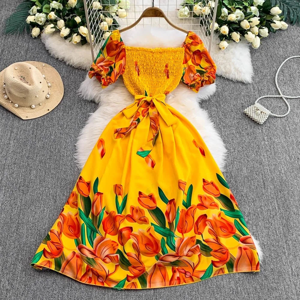 Floral Belted A-Line Maxi Dress