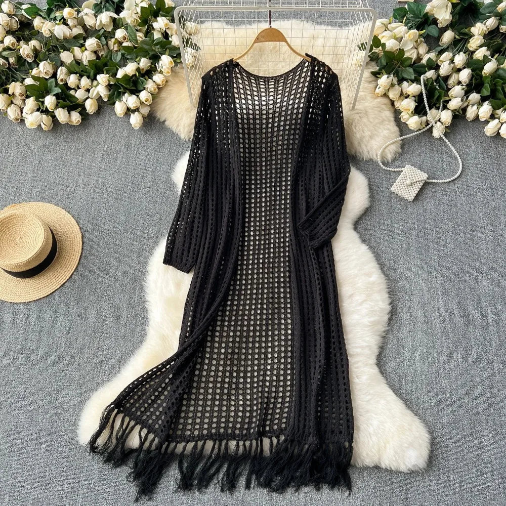 Crochet Tassel Knit Shawl Cardigan
