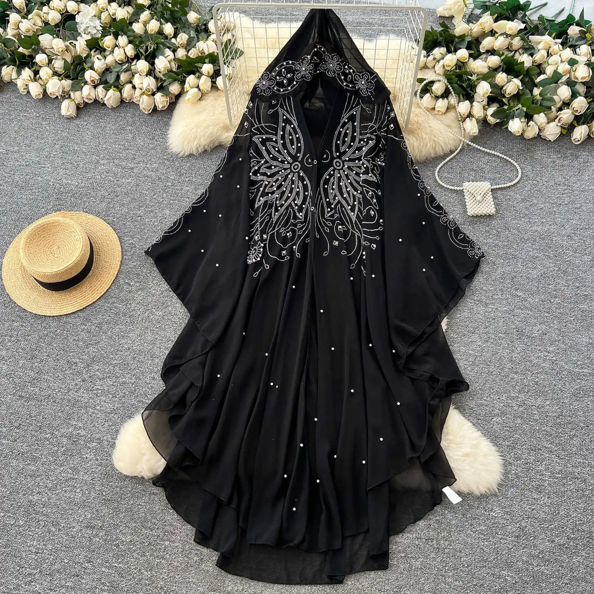 Beaded Sheer Mesh Hooded Cover-Up