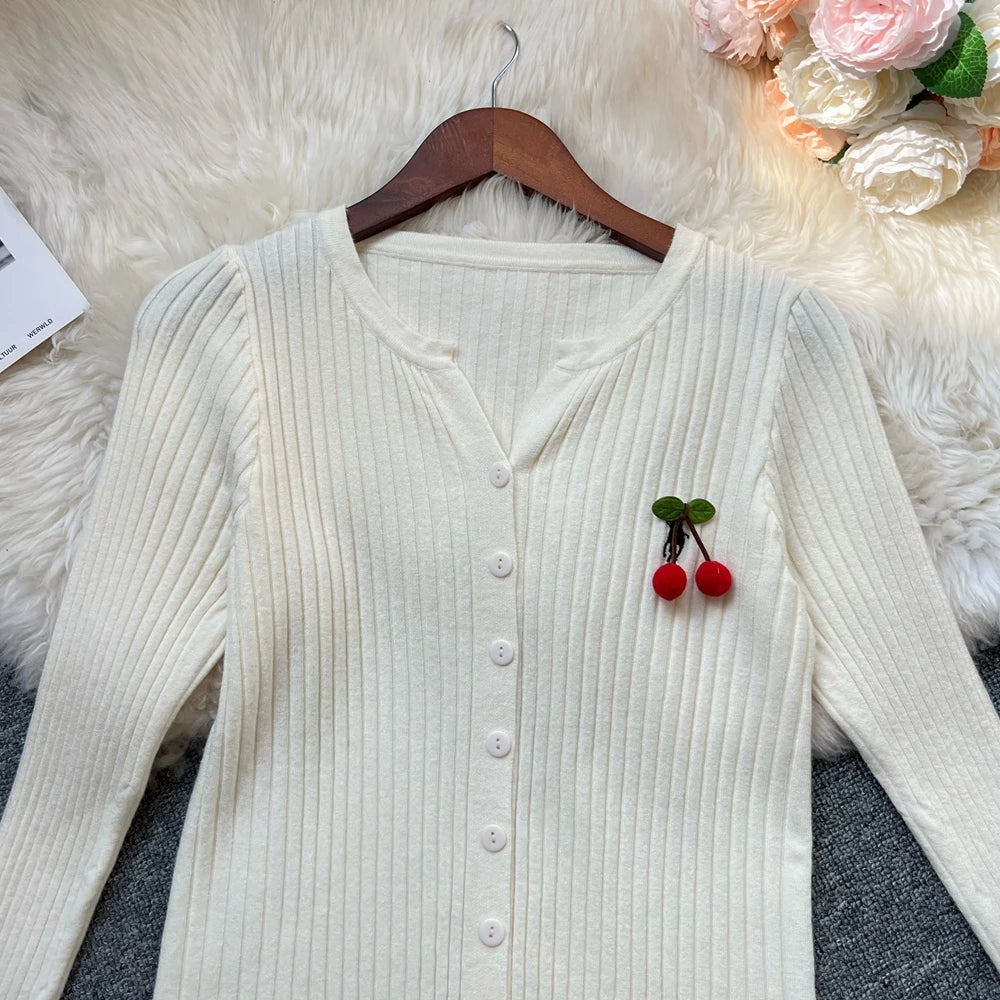 Cherry Embroidered Knit Cardigan