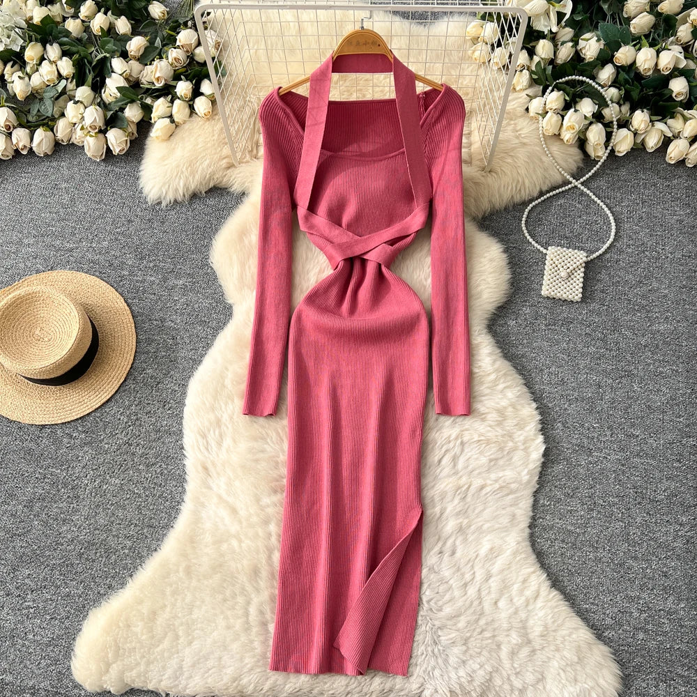Long Sleeve Halter Pencil Dress