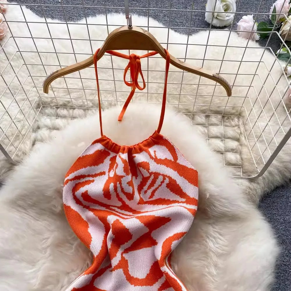 Backless Halter Knit Bodycon Beach Dress