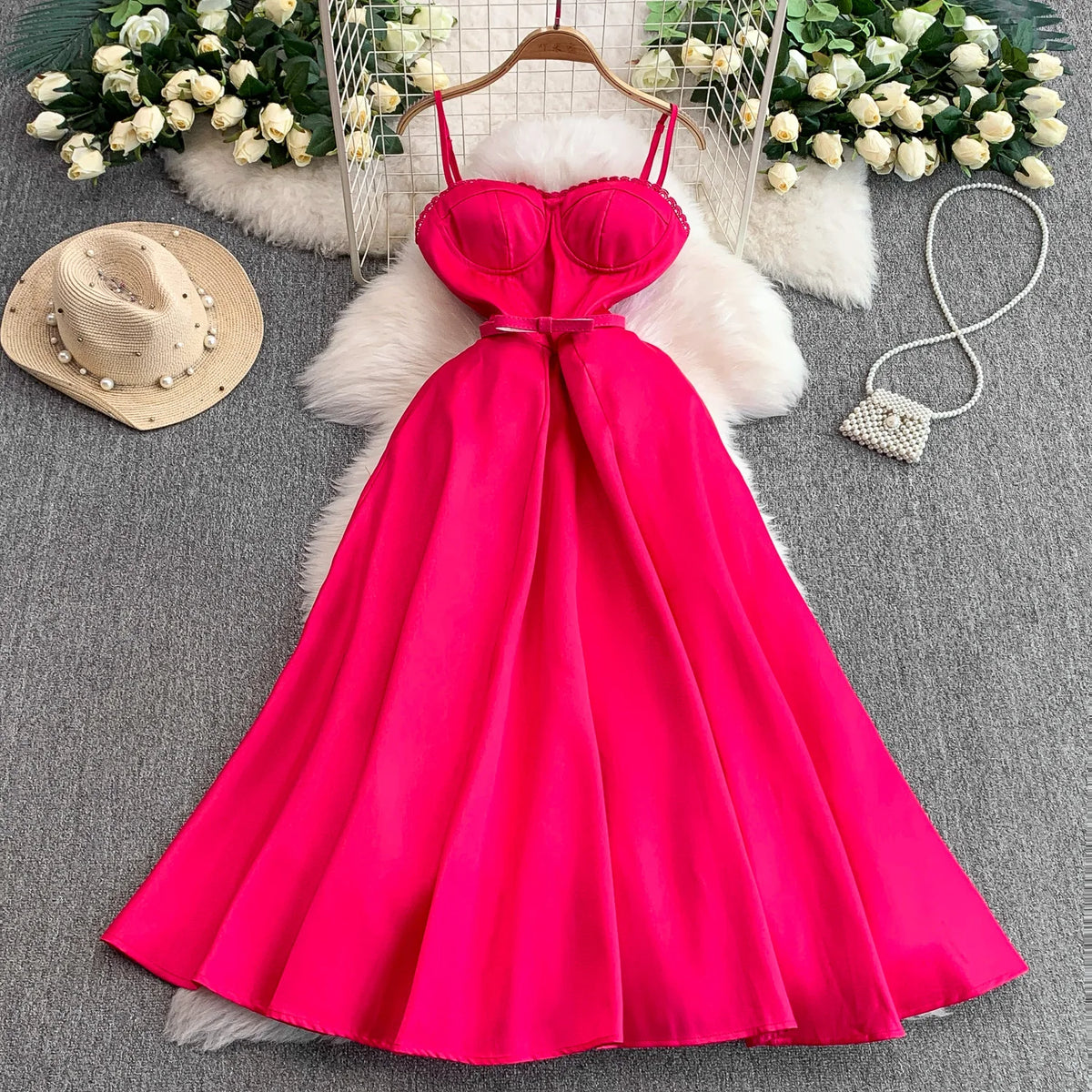 Satin Lace Sash Evening Dress