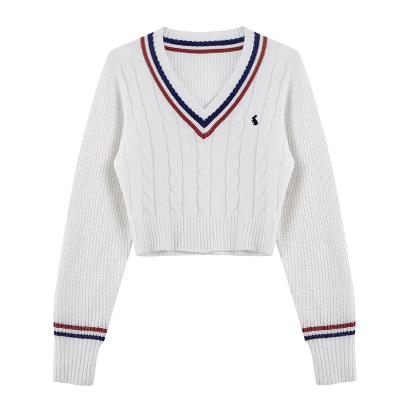 Cartoon Embroidered V-Neck Knit Sweater