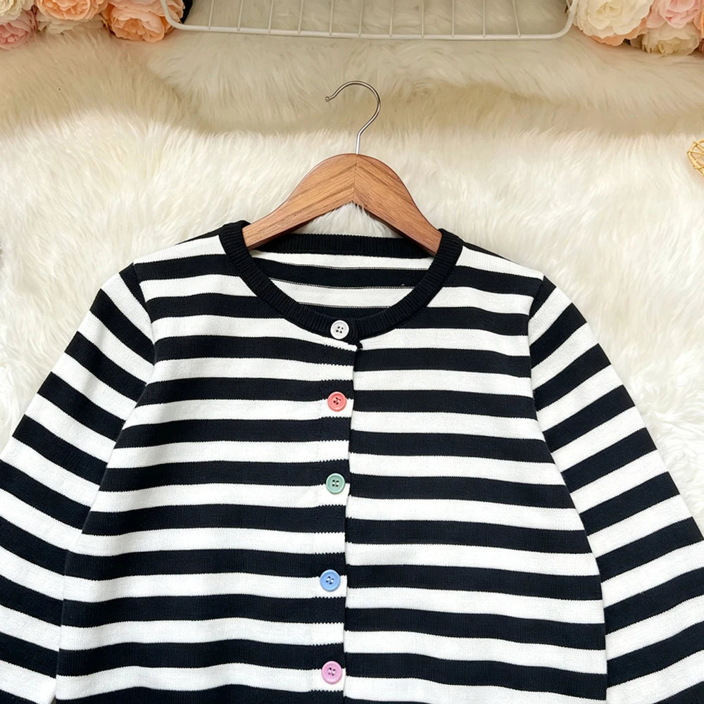 Striped Knit Button Cardigan