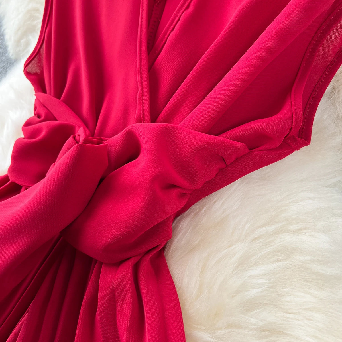 Pleated Chiffon Sleeveless A-Line Dress