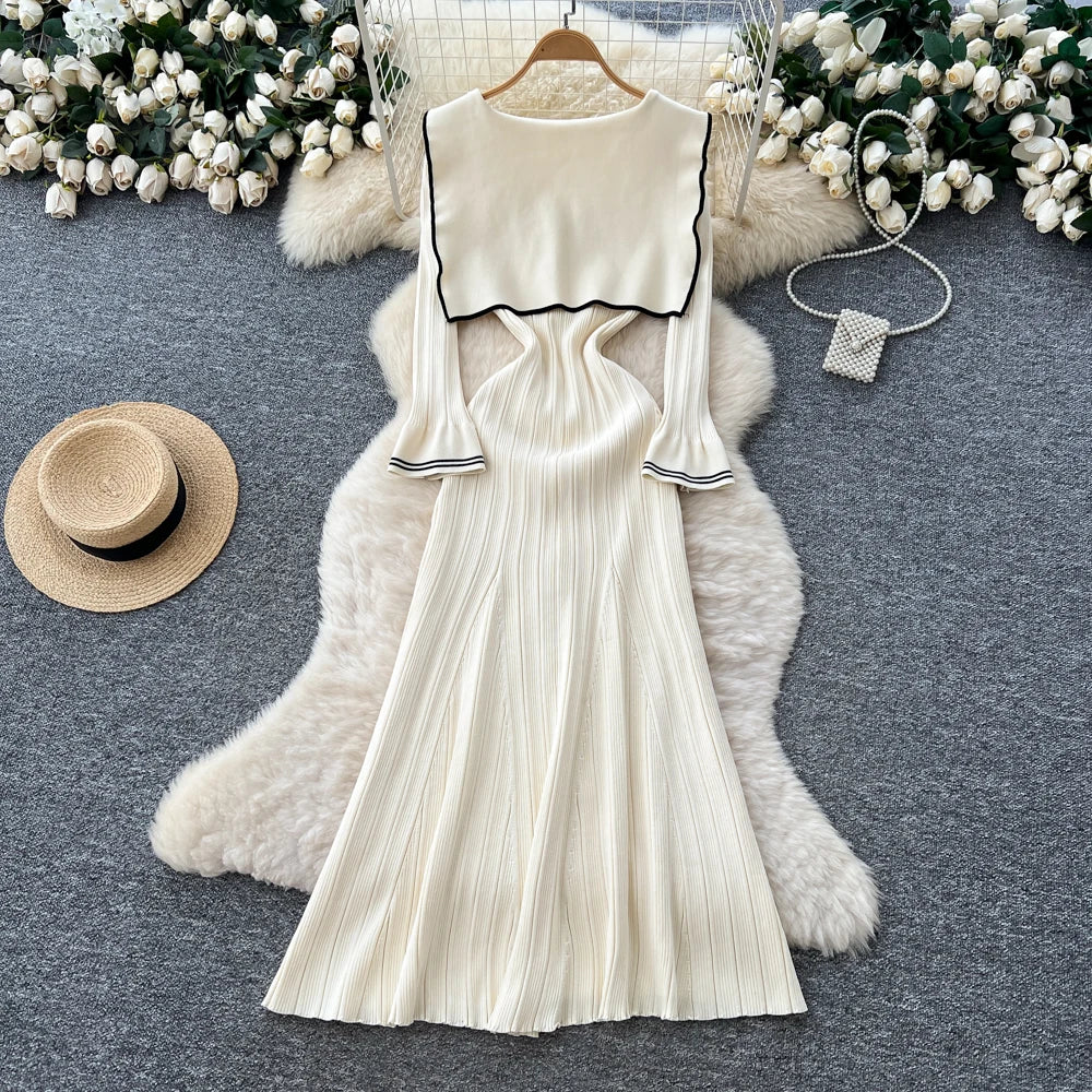 Peter Pan Collar Knit Pocket Dress