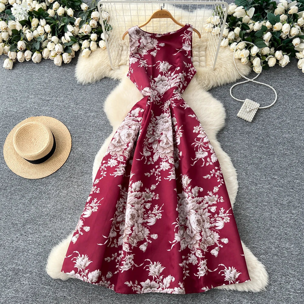 Off-Shoulder Print Sleeveless Evening Dress