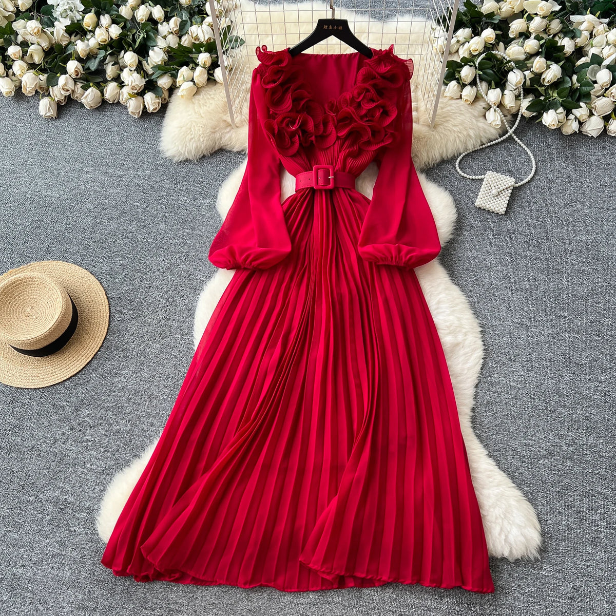 Floral Ruched Mesh Party Dress
