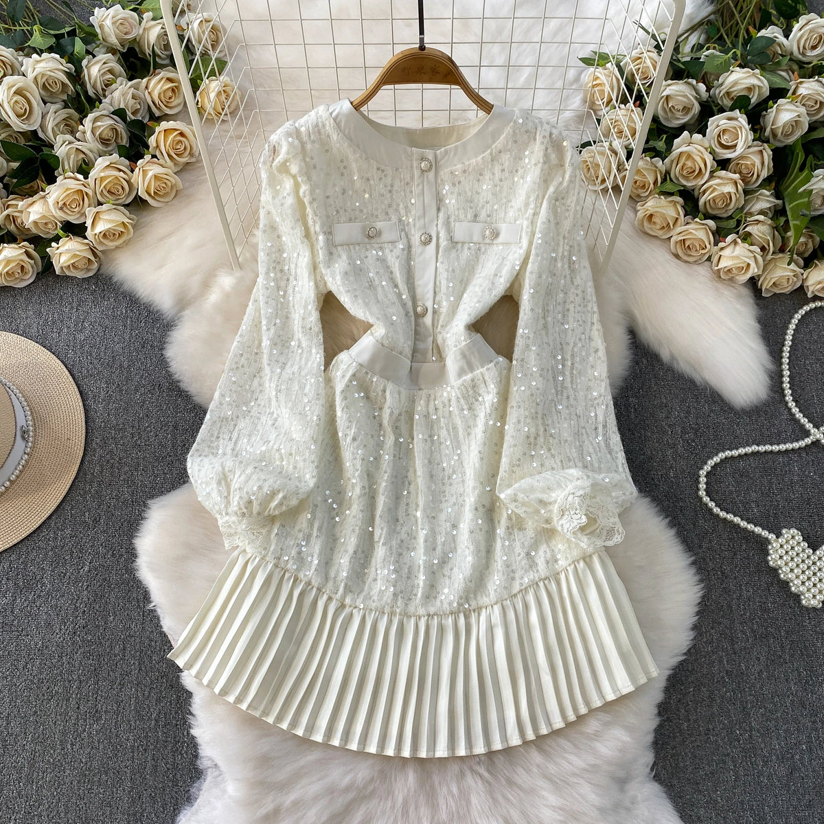 Sequin Spliced Loose Long Sleeve Dress