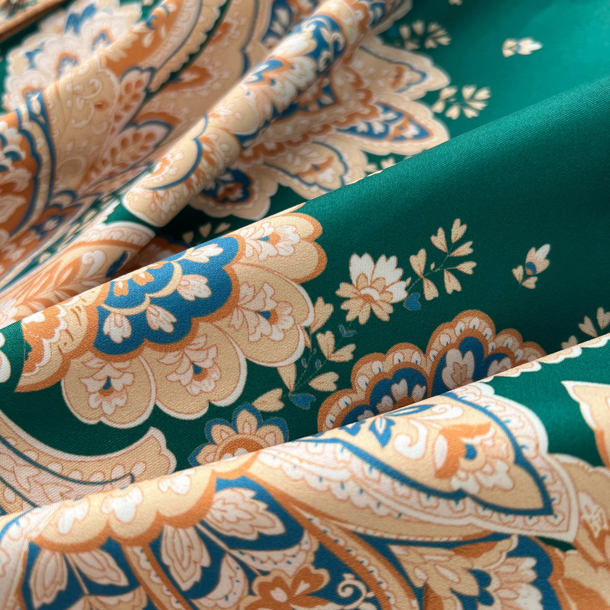 Print Ruched Flare Sleeve Sash Dress