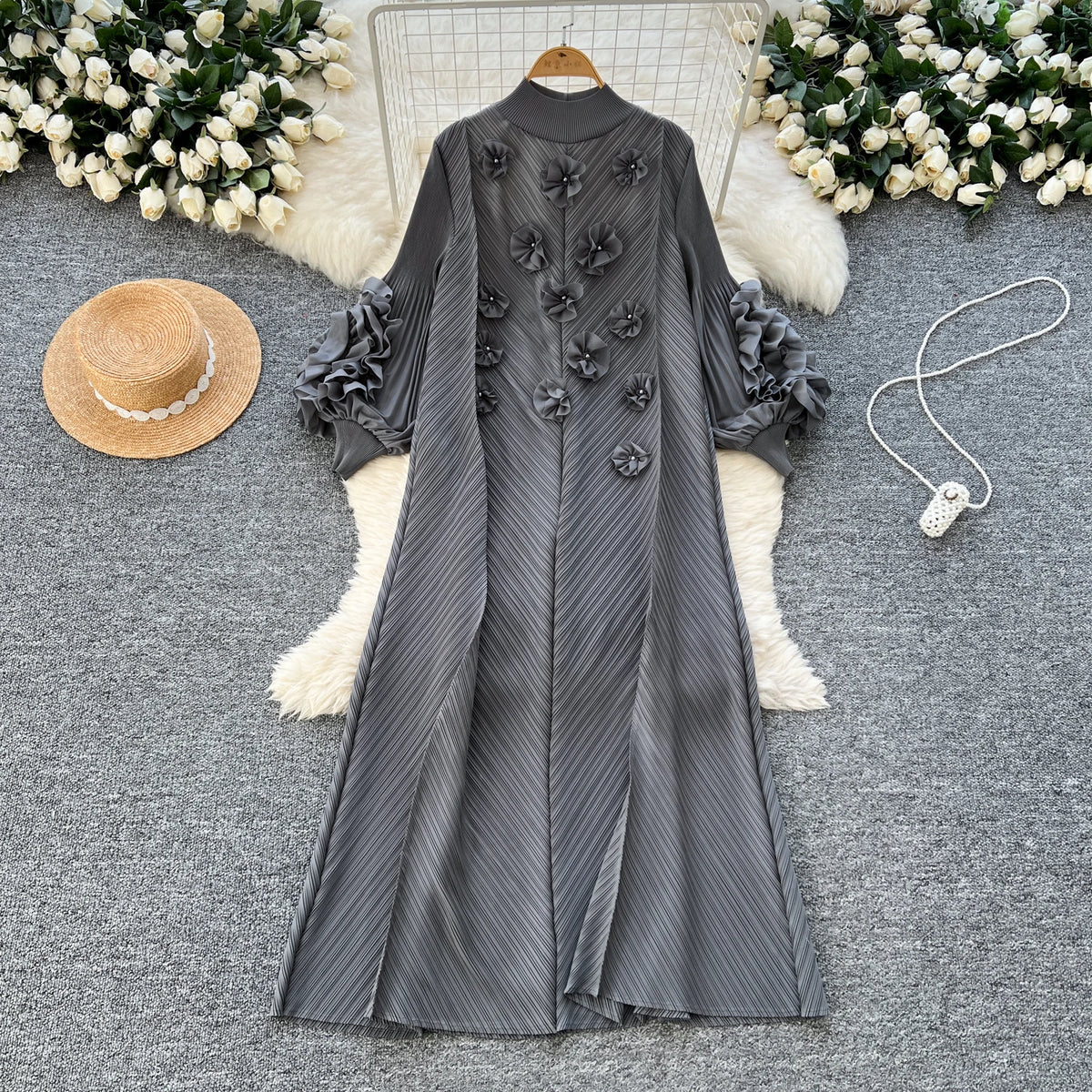 3D Floral Rhinestone Evening Dress