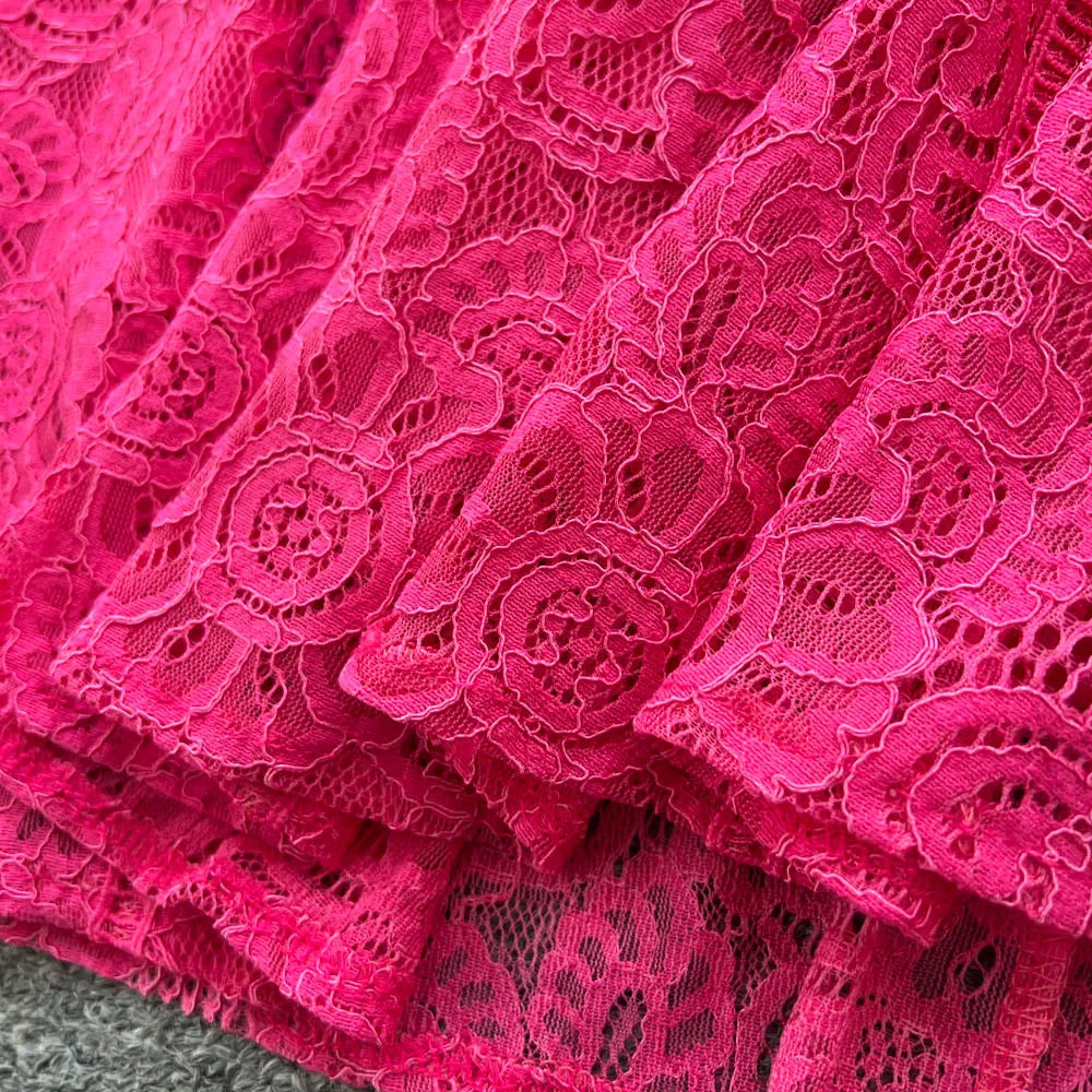Lace Button-Front Long Sleeve Party Dress
