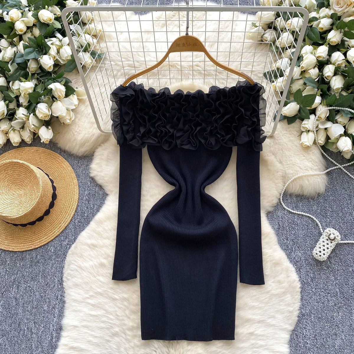 Off-Shoulder Knit Bodycon Mini Dress