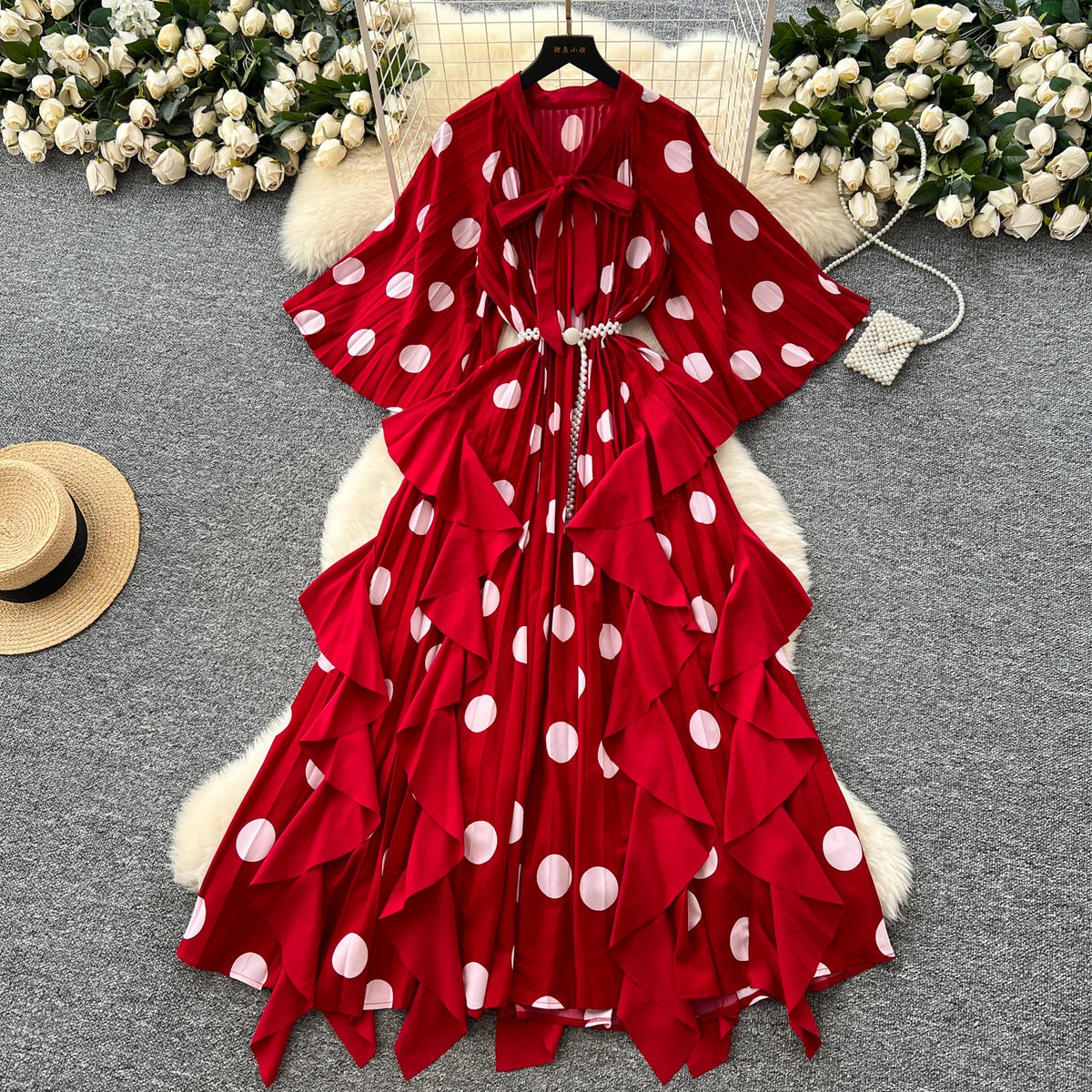 Asymmetrical Polka Dot High Waist Dress