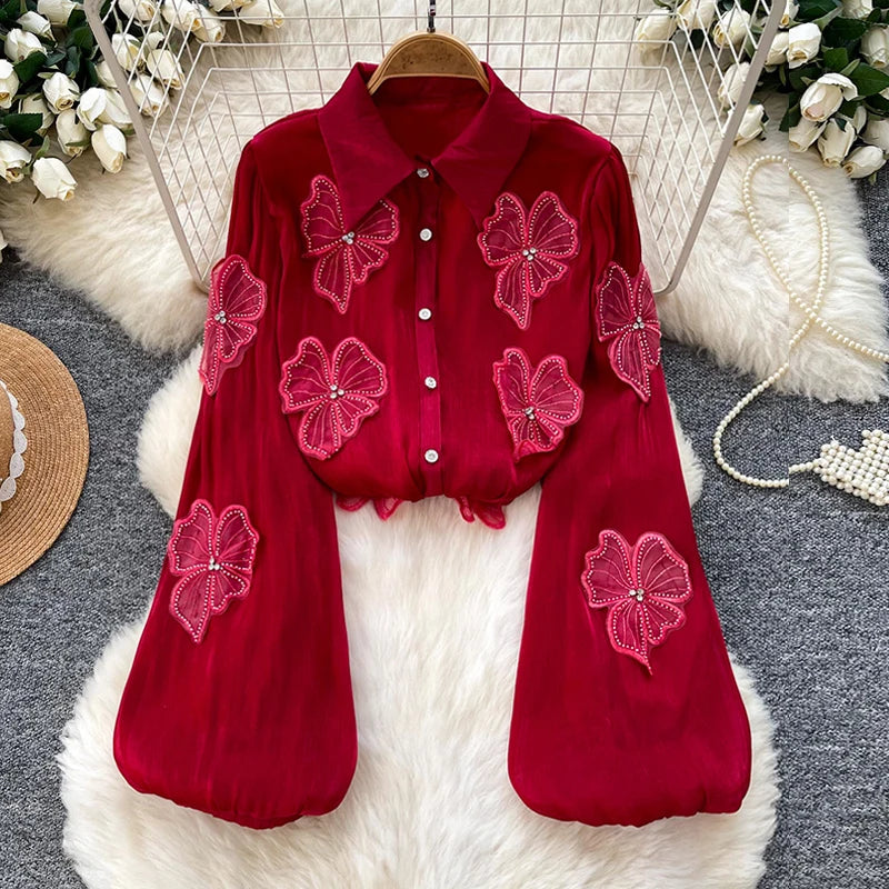3D Floral Long Sleeve Blouse