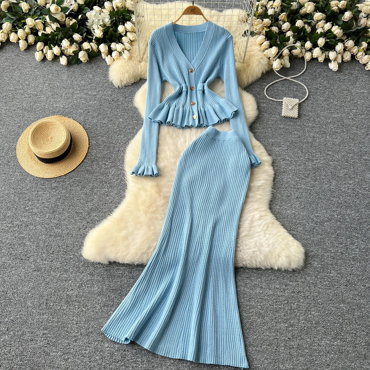 Knit Cardigan Pleated Dress