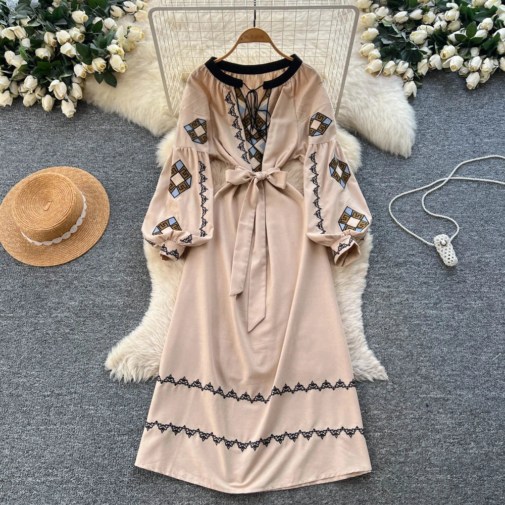 Ruched Long Sleeve Boho Dress