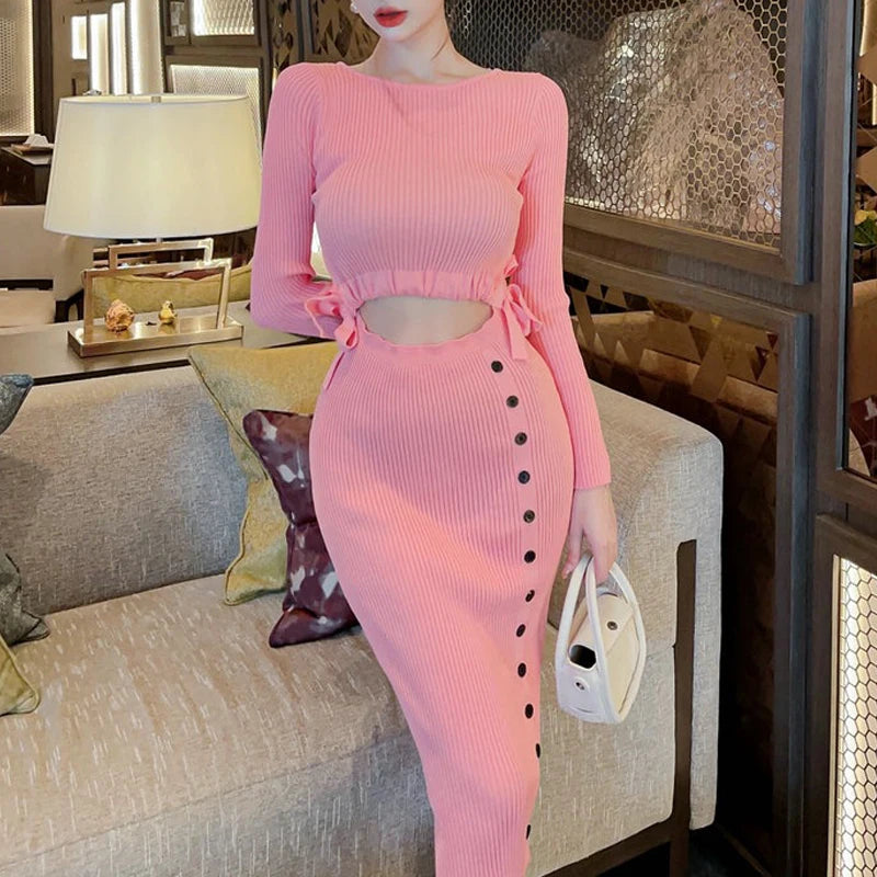 Cutout Waist Crew Neck Bodycon Dress