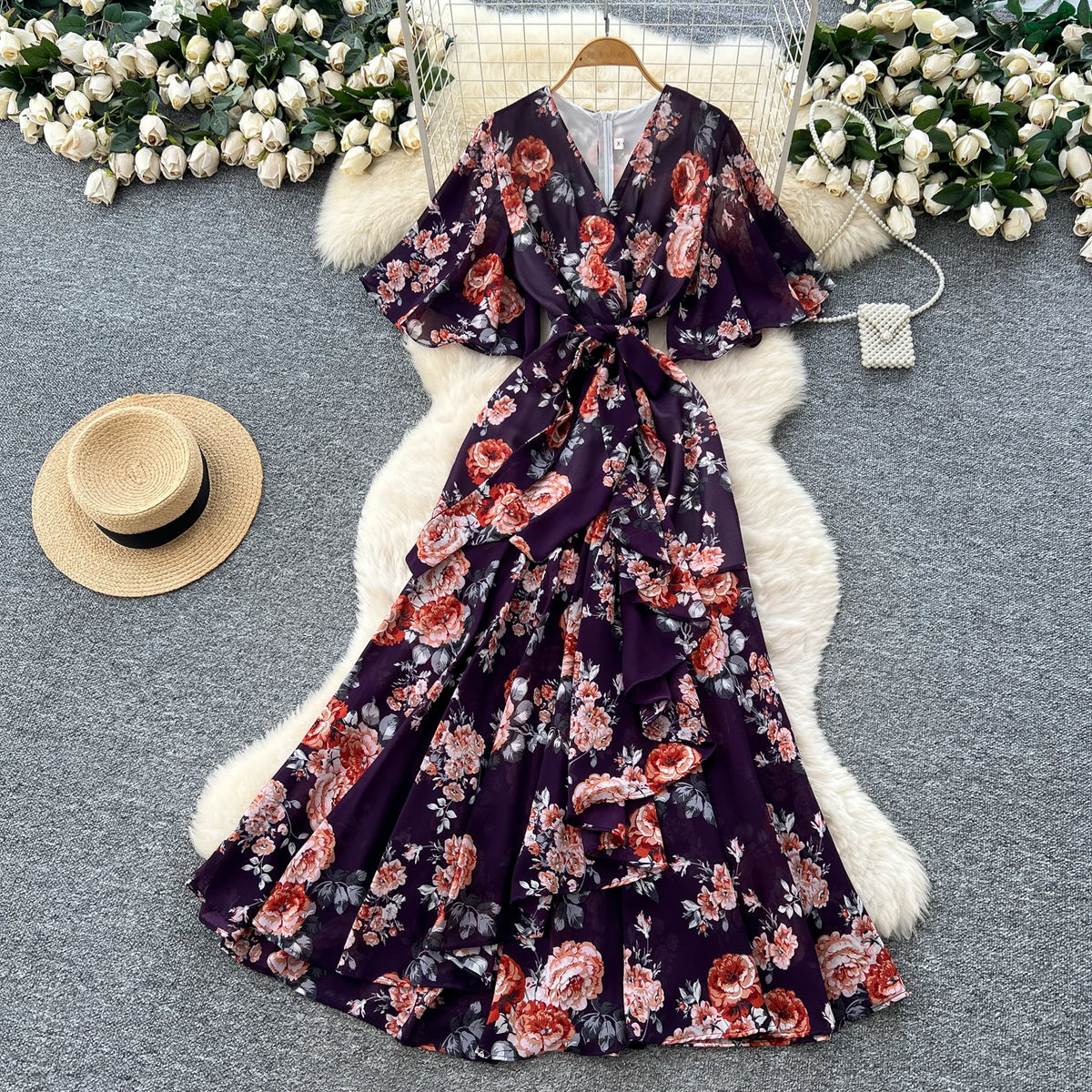 Boho Asymmetric V-Neck Maxi Dress
