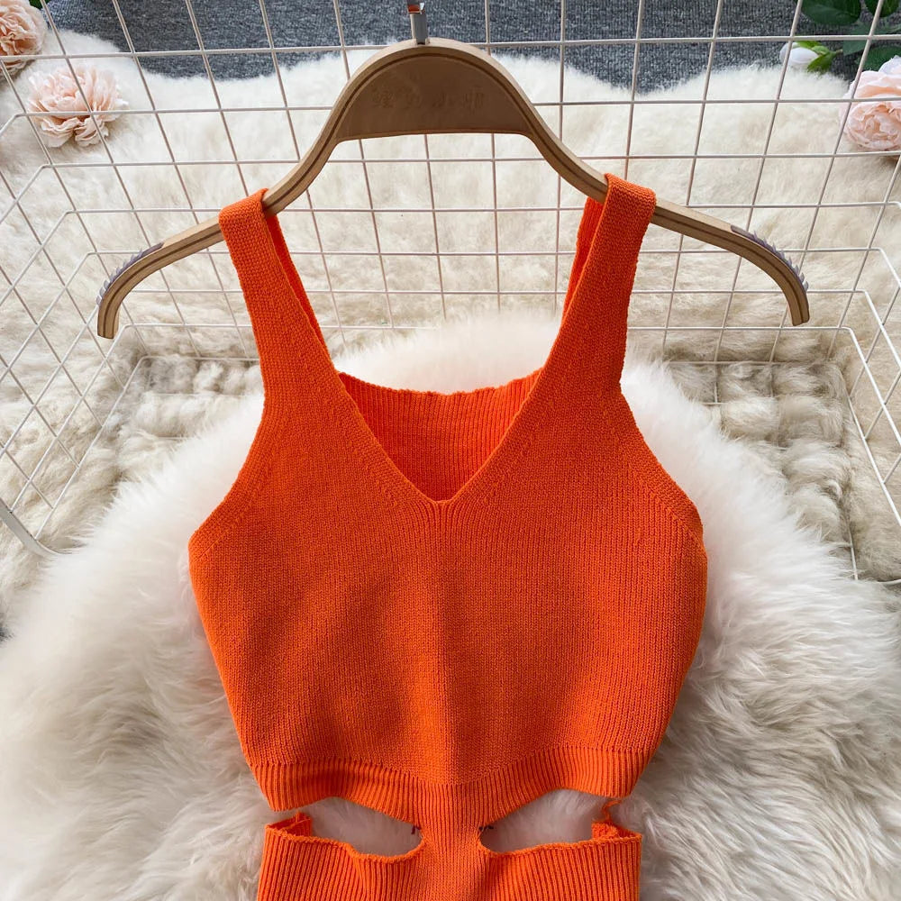 Cut Out Waist Split Knit Bodycon Dress