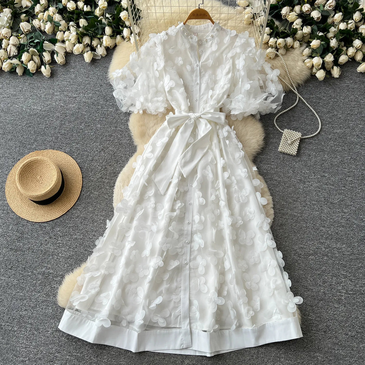3D Floral Beaded A-Line Maxi Gown