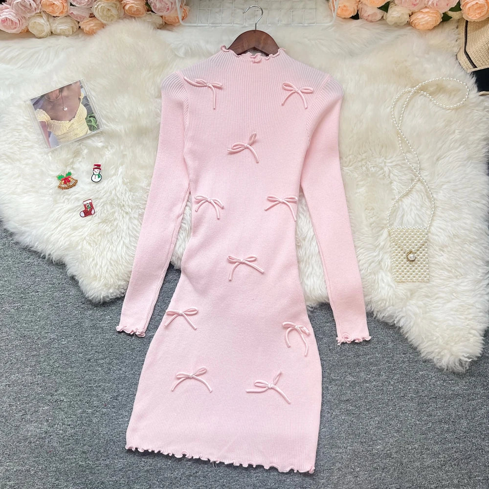 3D Bow Knit Bodycon Mini Dress