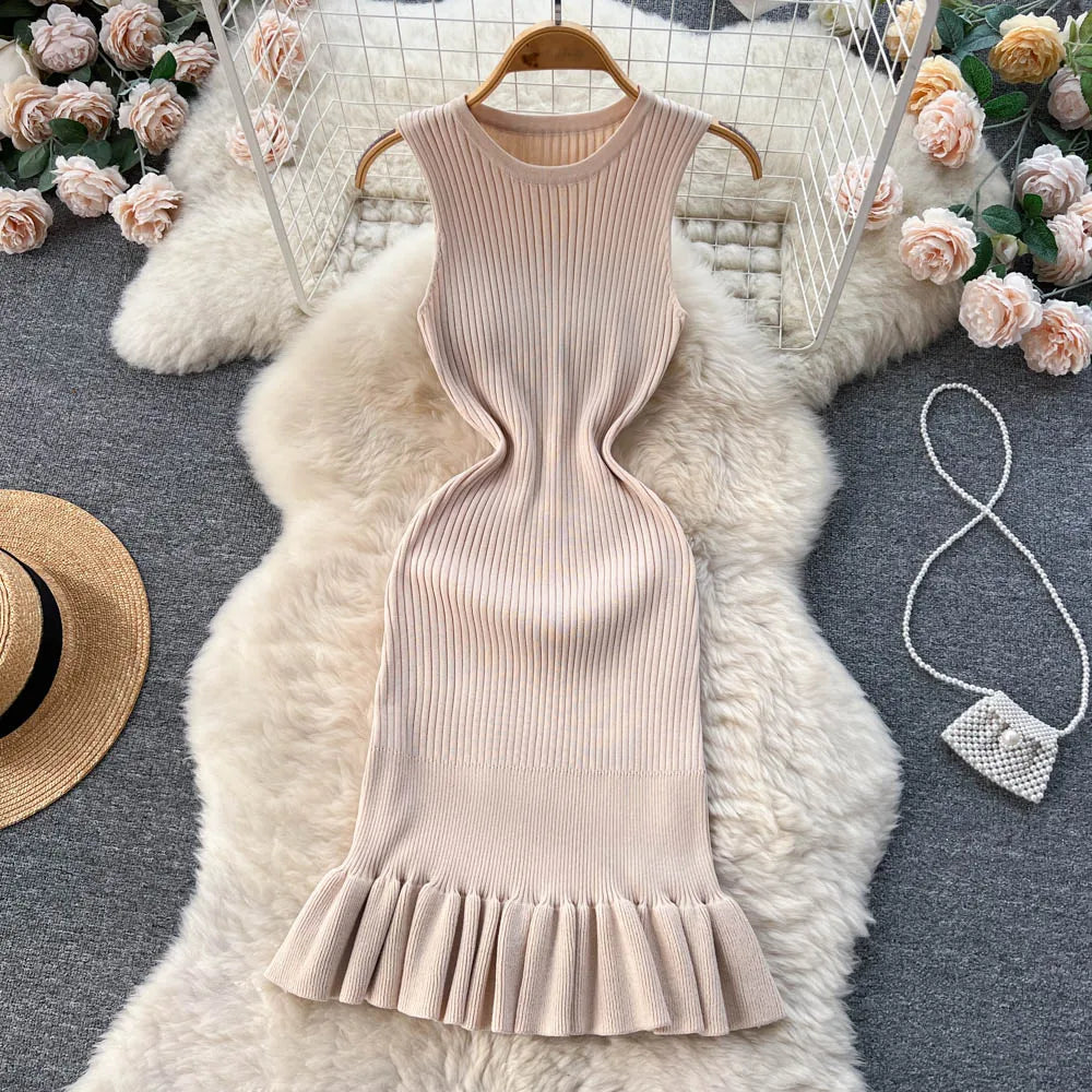 Ruffled Knit Bodycon Mini Dress