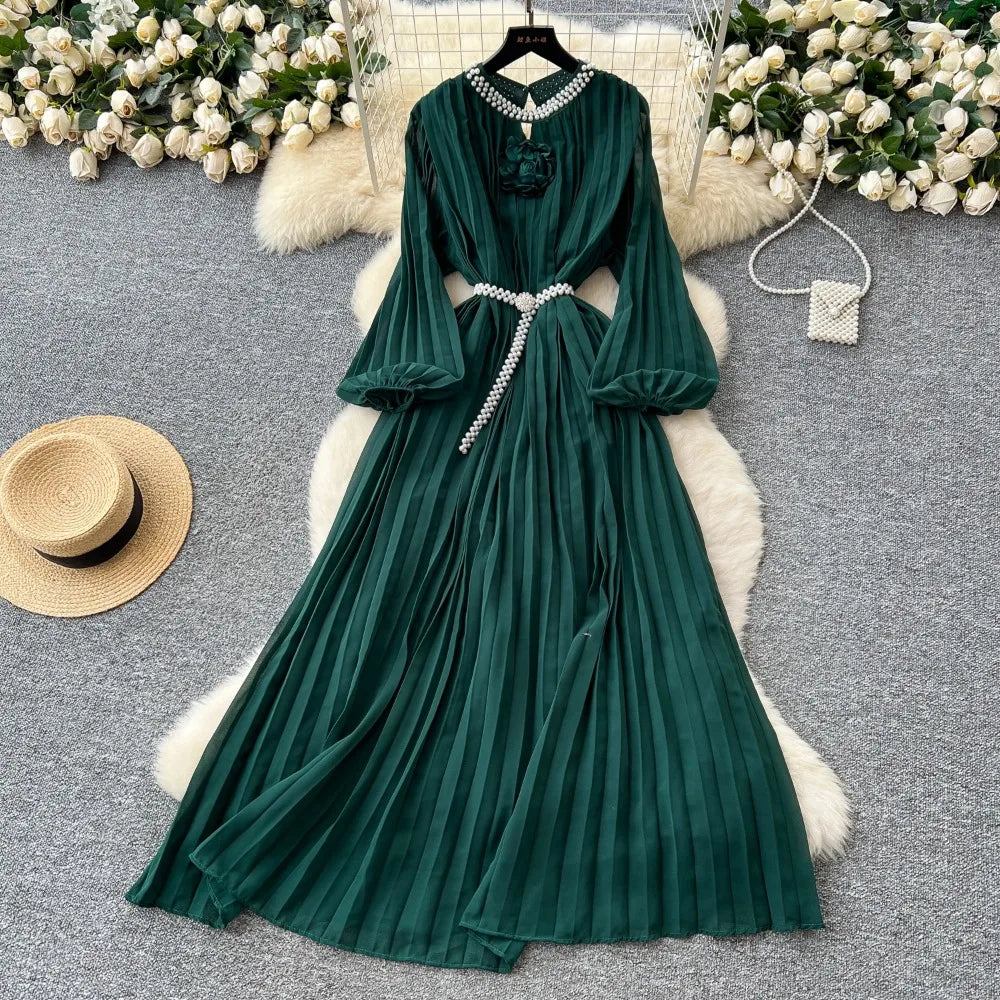 Beaded Cutout Chiffon A-Line Midi Dress
